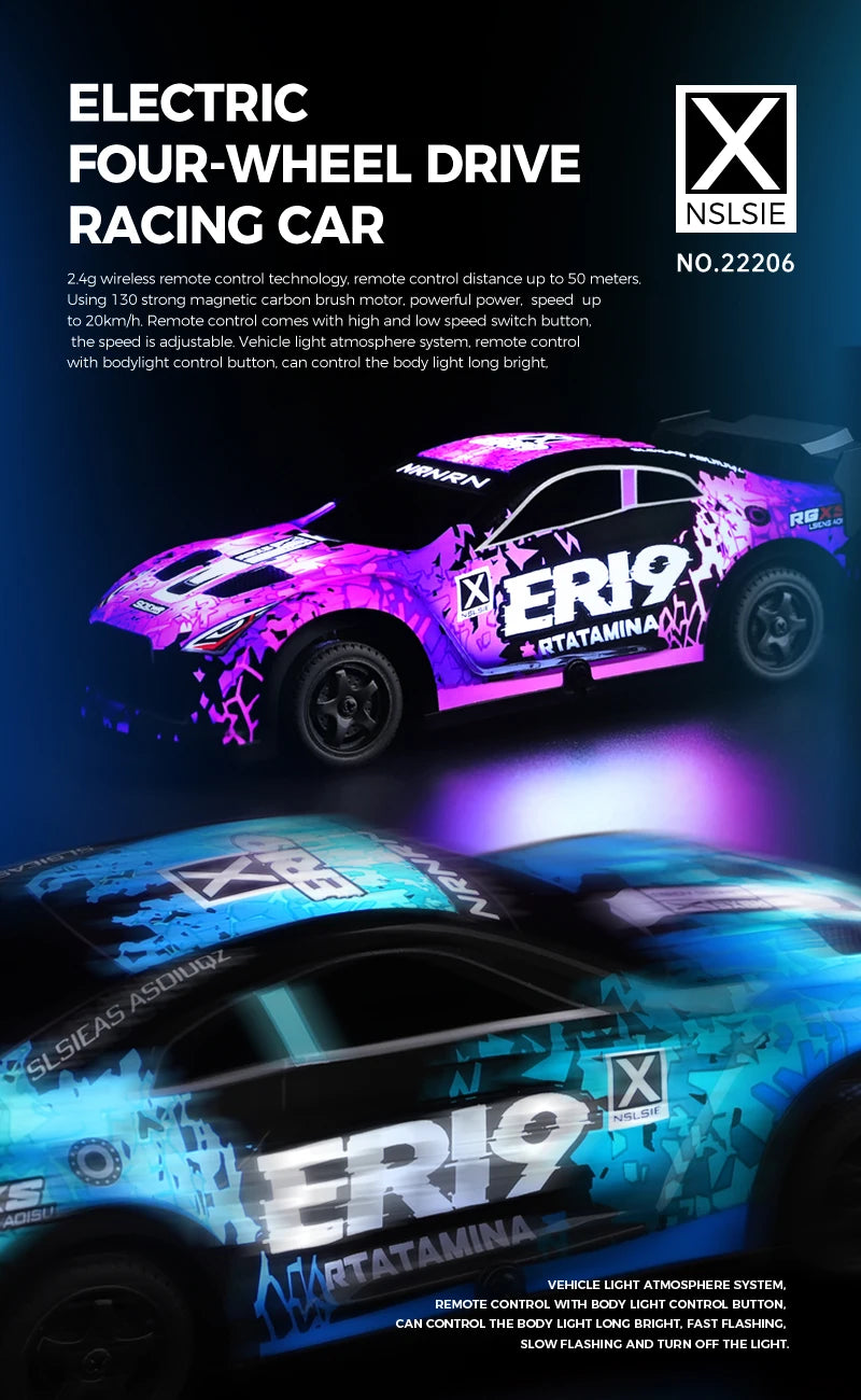 Mini GTR RC Racer – 4WD Drift Action with LED Headlights