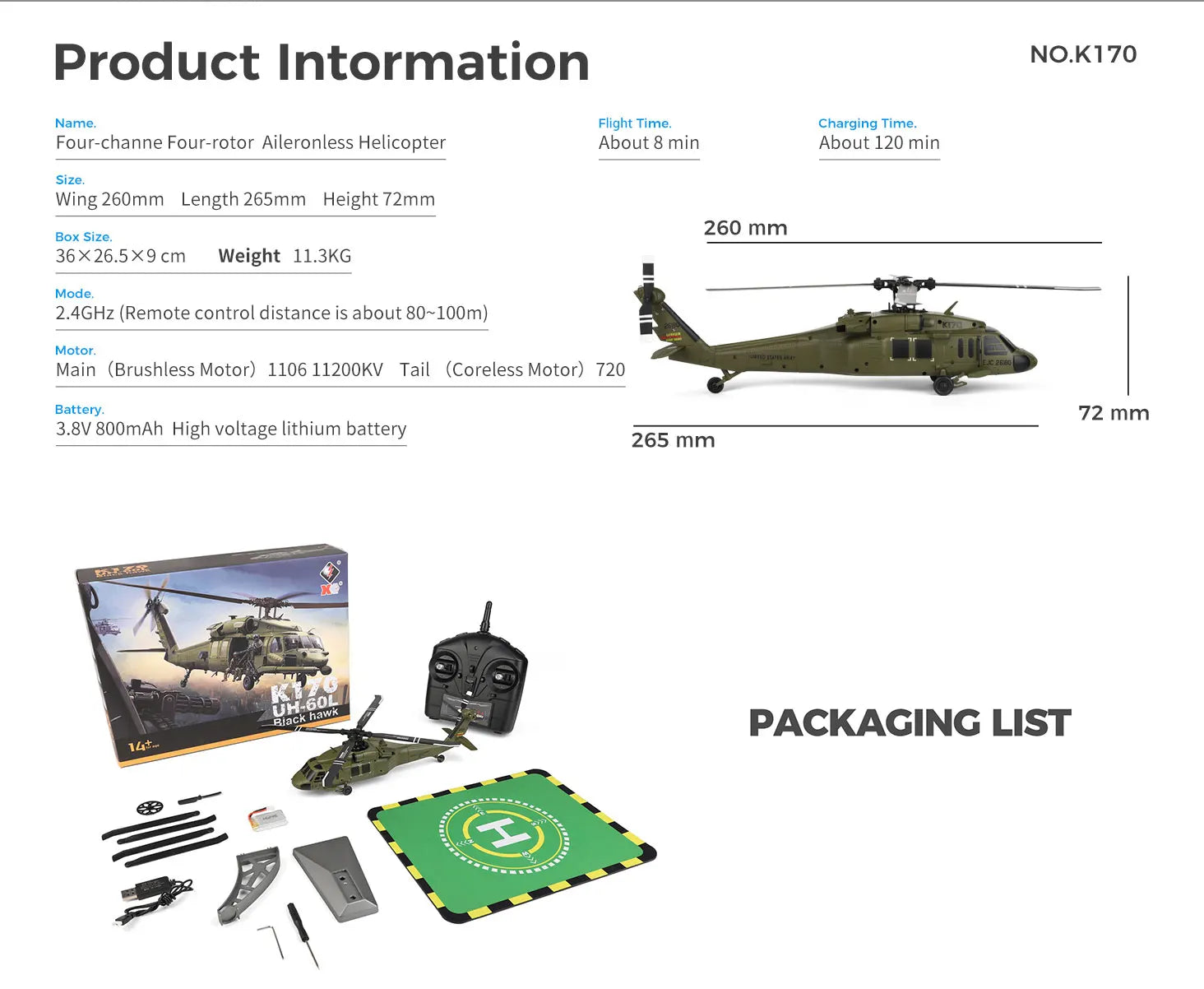 K170 RC Tactical Helicopter – 1:48 Scale Military Utility Aircraft Model