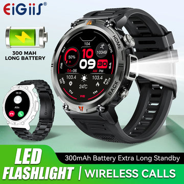 EIGIIS KE3 Men's Smartwatch – Waterproof, Health Monitor, Flashlight