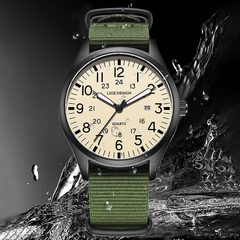 Men's Quartz Watch – Waterproof, Luminous, Nylon Strap