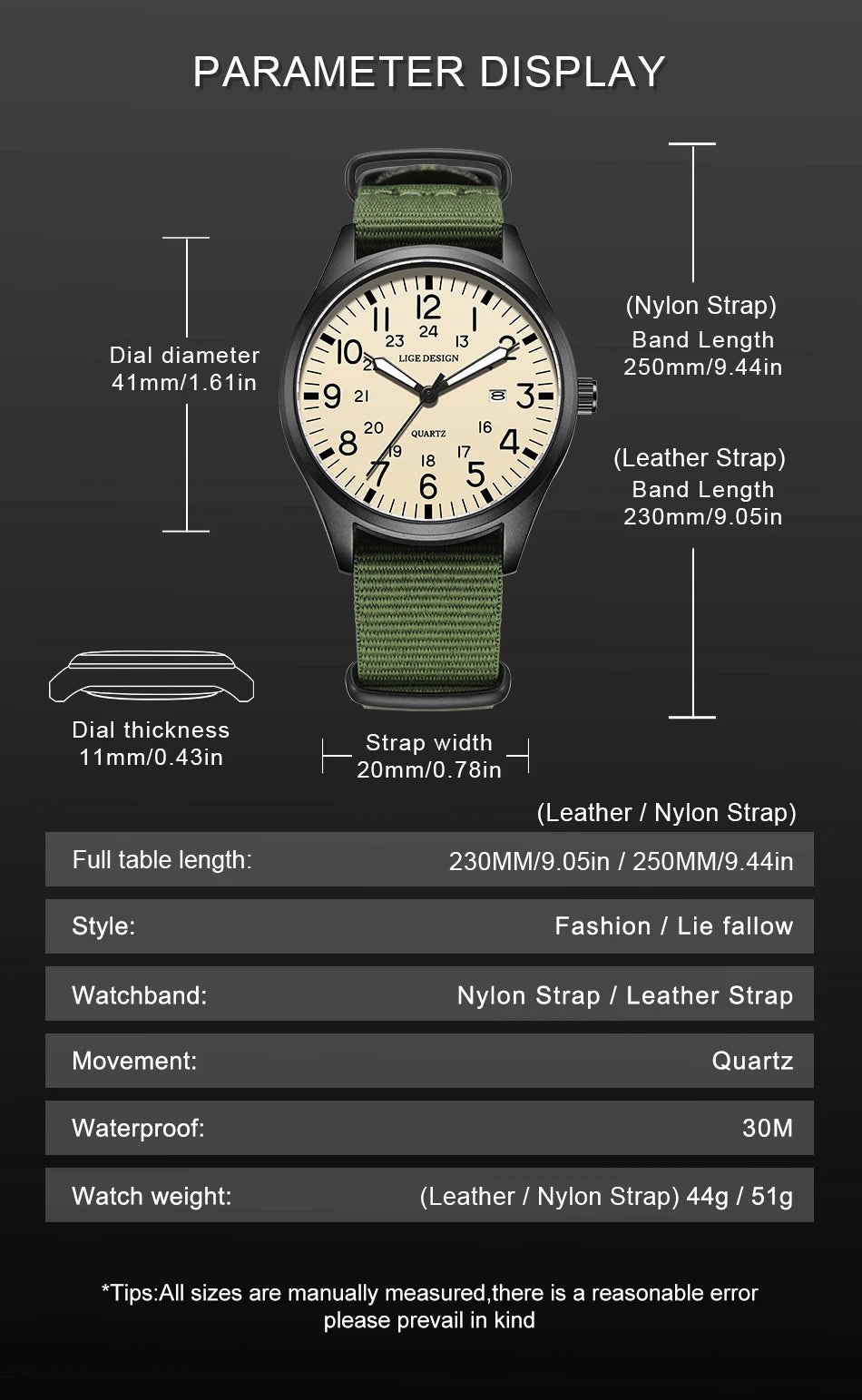 Men's Quartz Watch – Waterproof, Luminous, Nylon Strap