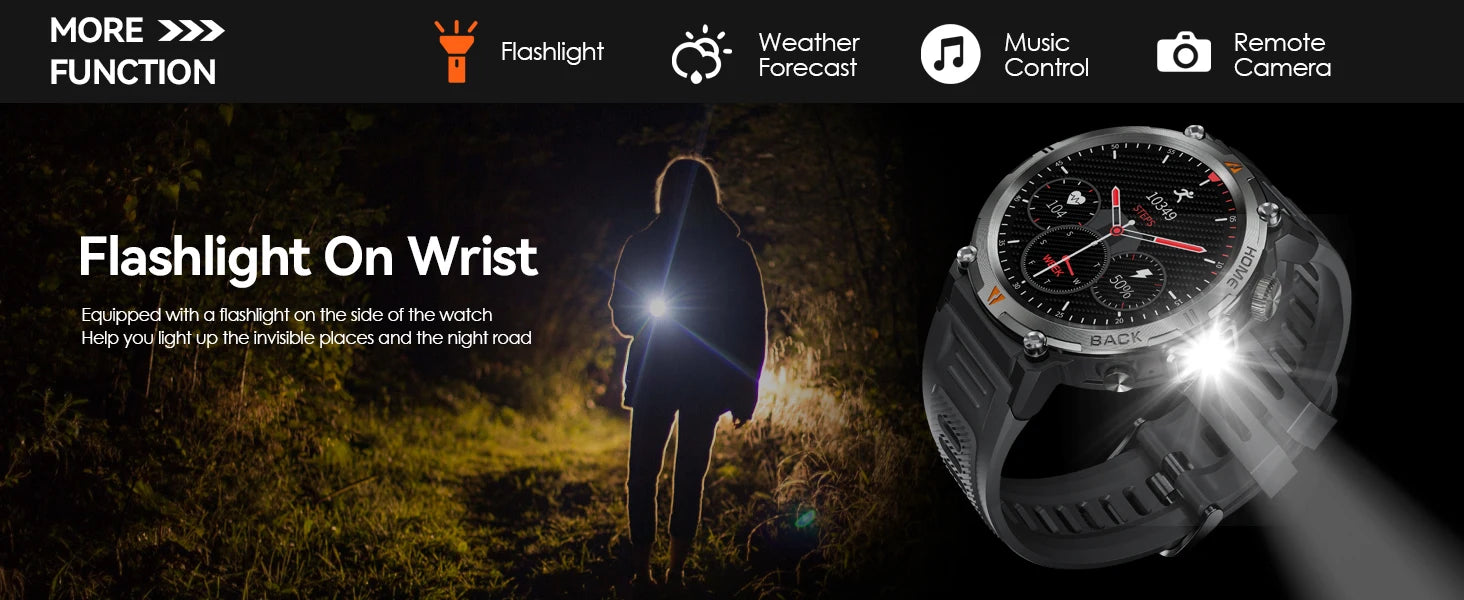 EIGIIS KE3 Men's Smartwatch – Waterproof, Health Monitor, Flashlight