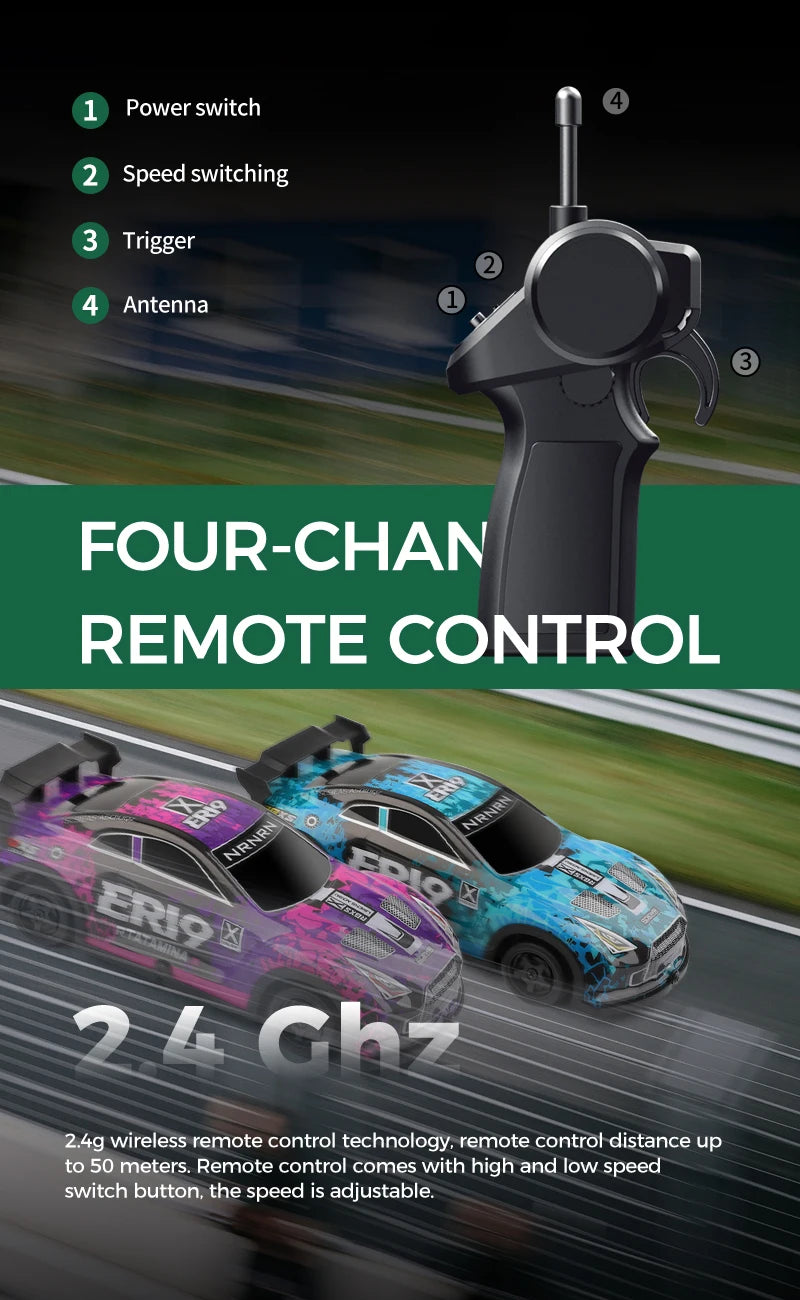Mini GTR RC Racer – 4WD Drift Action with LED Headlights