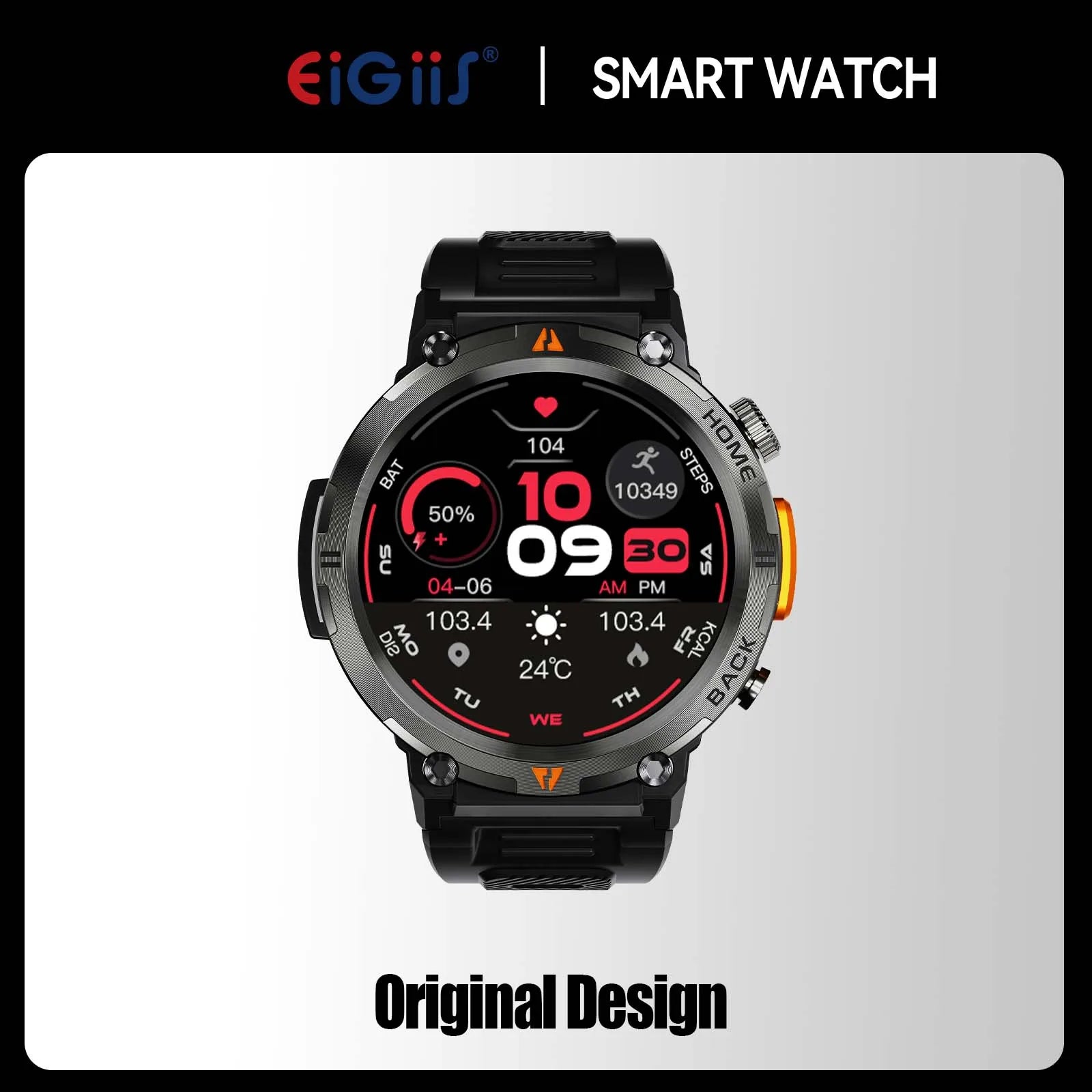 EIGIIS KE3 Men's Smartwatch – Waterproof, Health Monitor, Flashlight