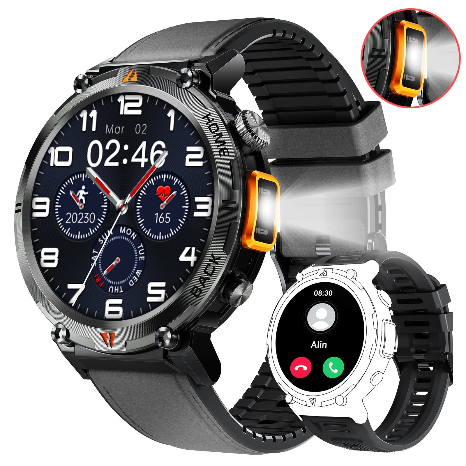 EIGIIS KE3 Men's Smartwatch – Waterproof, Health Monitor, Flashlight