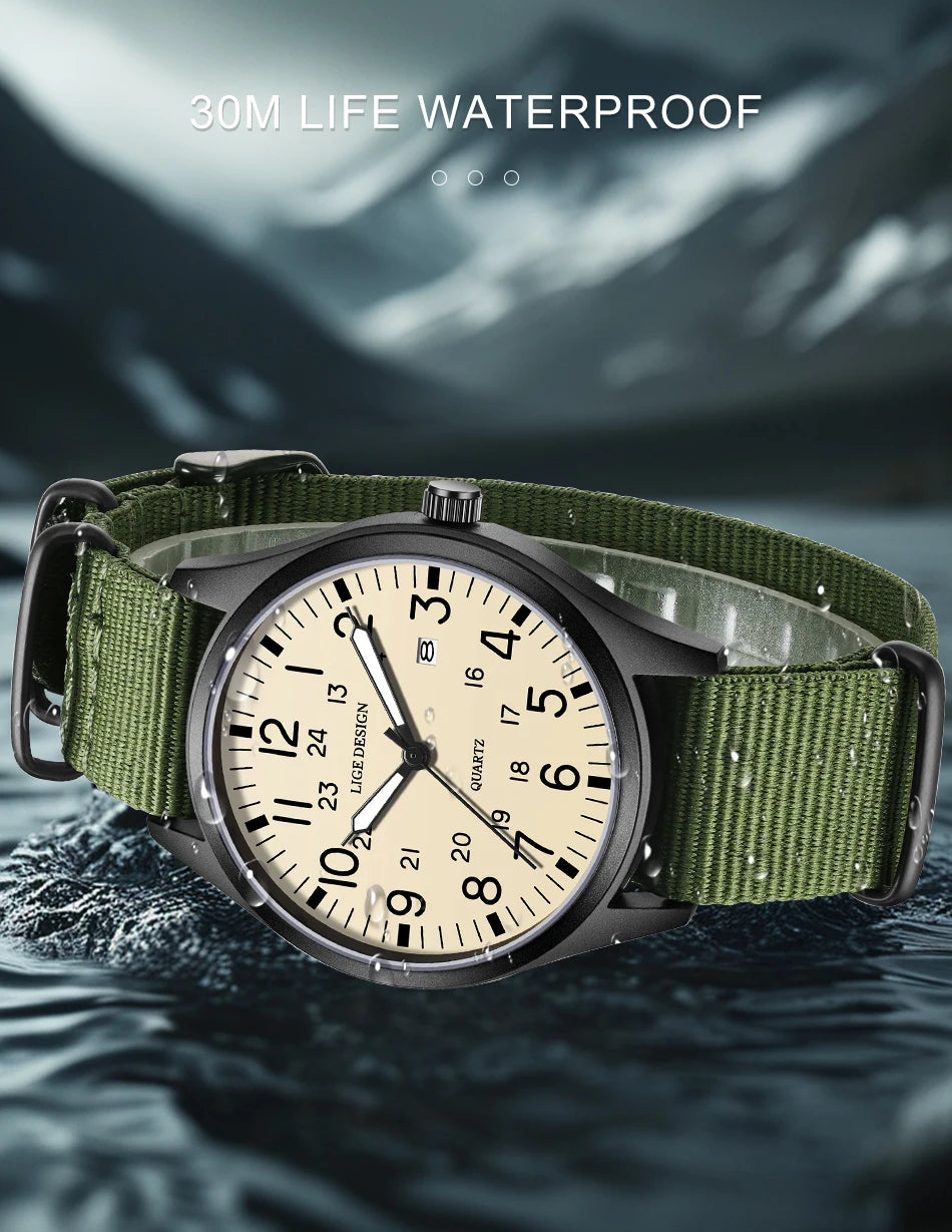 Men's Quartz Watch – Waterproof, Luminous, Nylon Strap