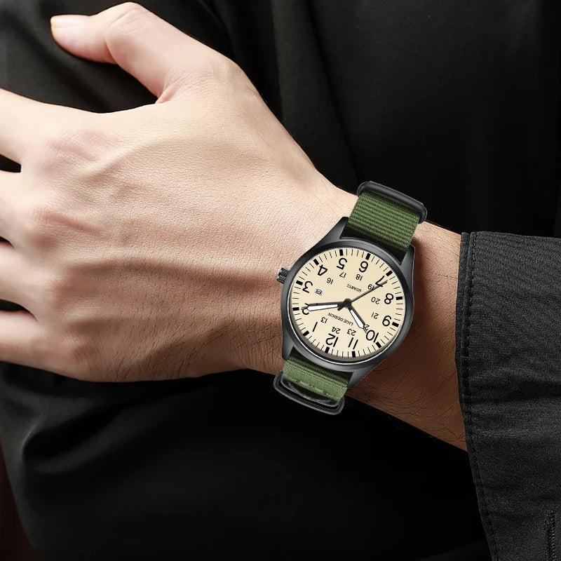 Men's Quartz Watch – Waterproof, Luminous, Nylon Strap