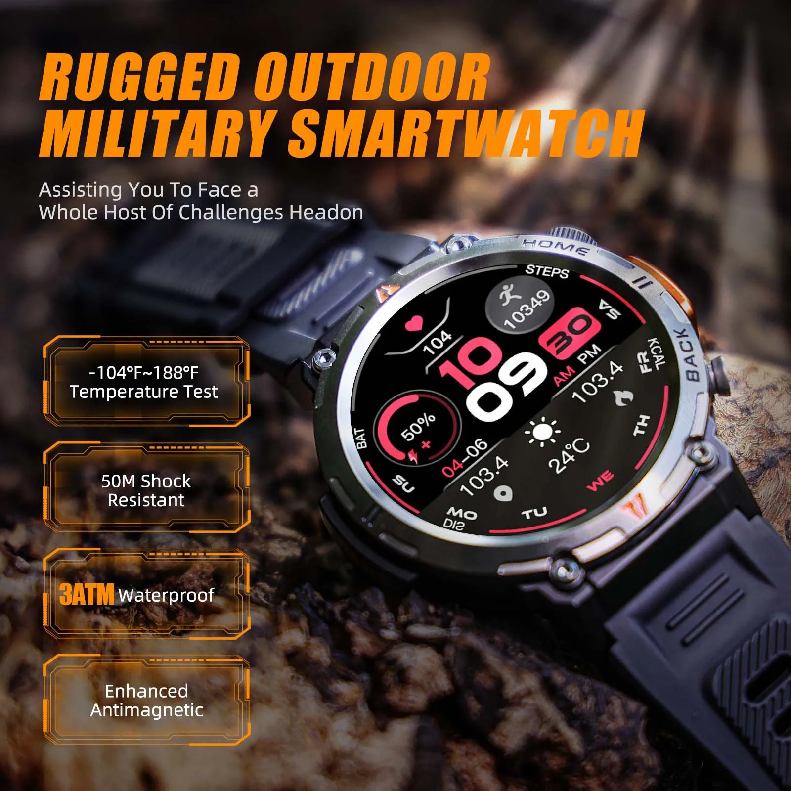 EIGIIS KE3 Men's Smartwatch – Waterproof, Health Monitor, Flashlight