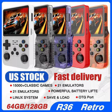 R36 Retro Handheld Game Console – 64GB, Linux OS, 3.5-Inch Screen