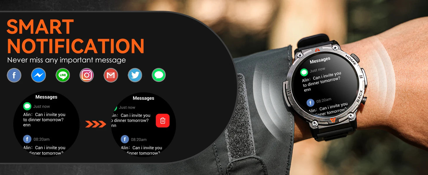 EIGIIS KE3 Men's Smartwatch – Waterproof, Health Monitor, Flashlight