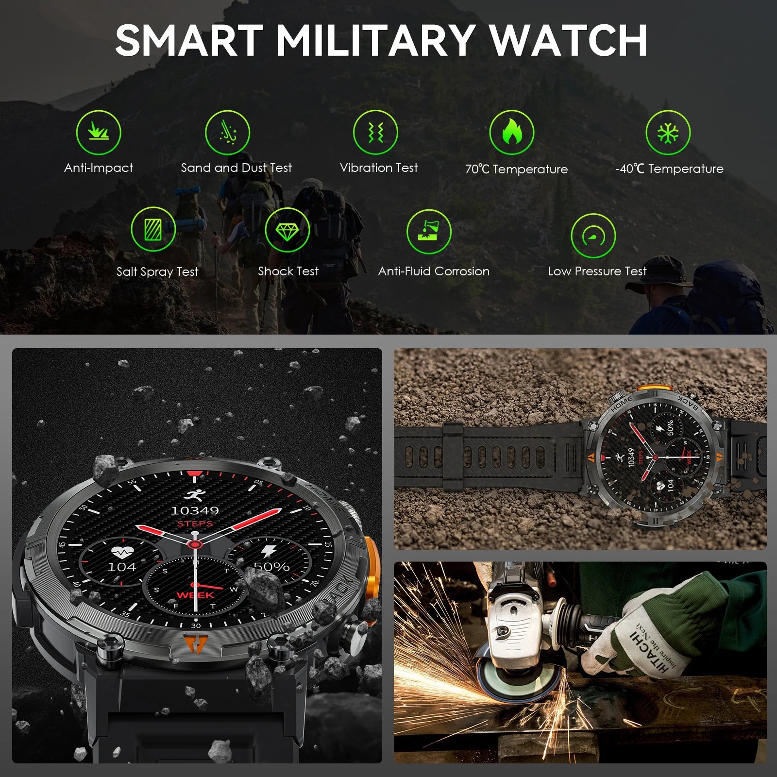 EIGIIS KE3 Men's Smartwatch – Waterproof, Health Monitor, Flashlight