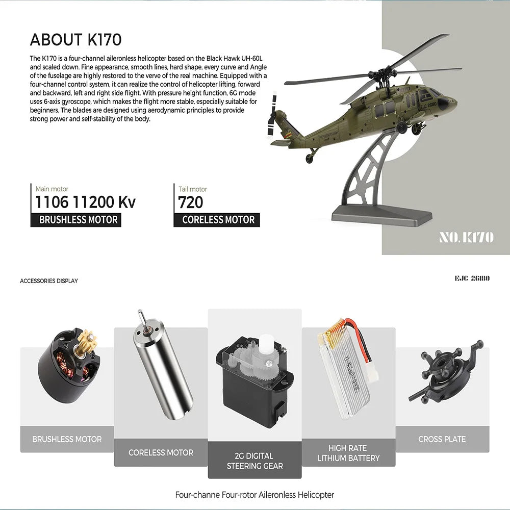 K170 RC Tactical Helicopter – 1:48 Scale Military Utility Aircraft Model