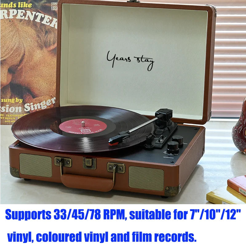 Vintage Bluetooth Record Player with Built-In Speakers
