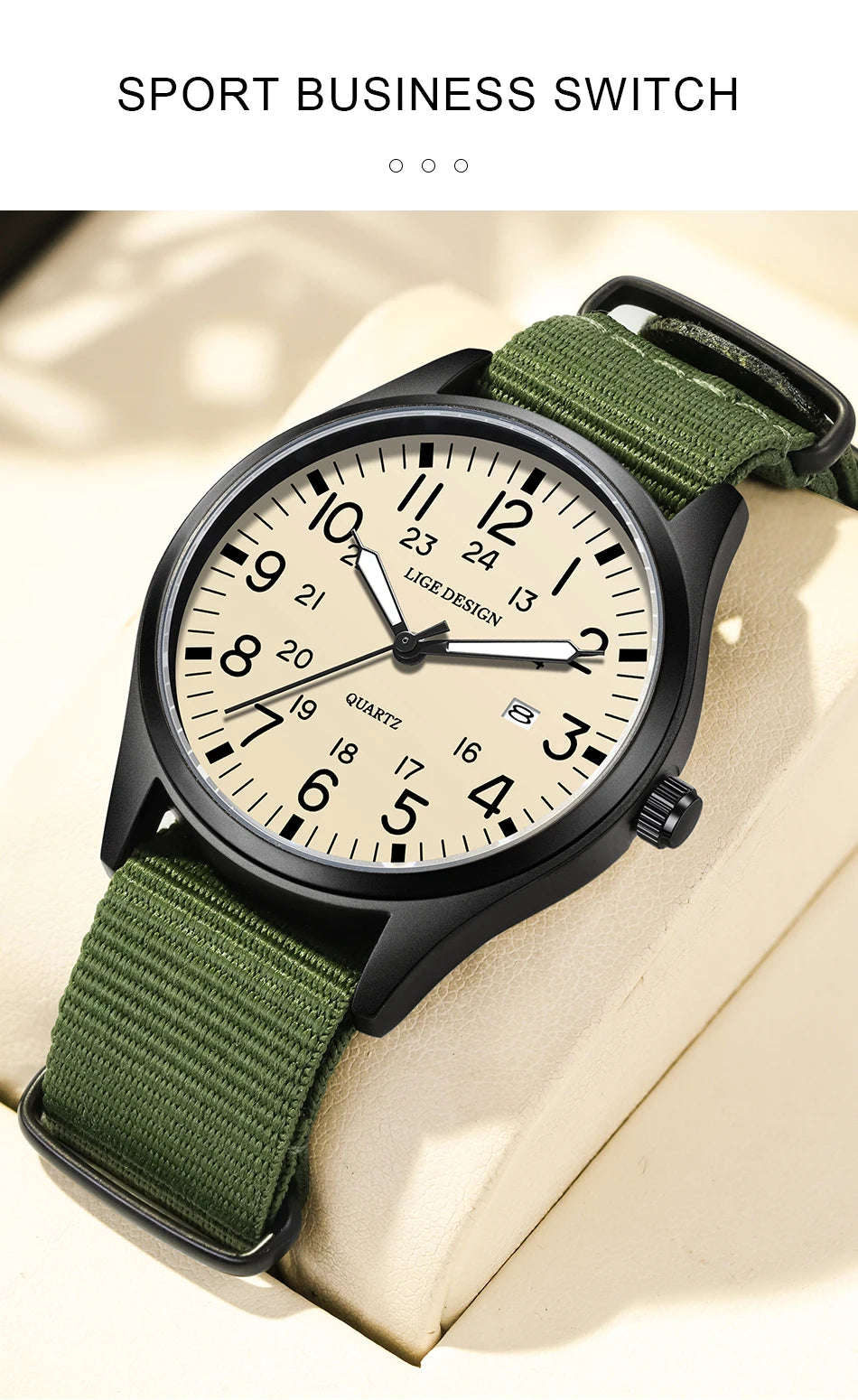 Men's Quartz Watch – Waterproof, Luminous, Nylon Strap