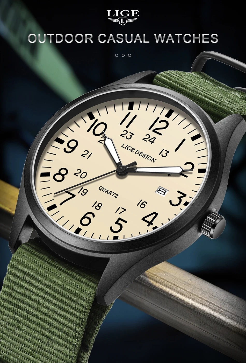 Men's Quartz Watch – Waterproof, Luminous, Nylon Strap