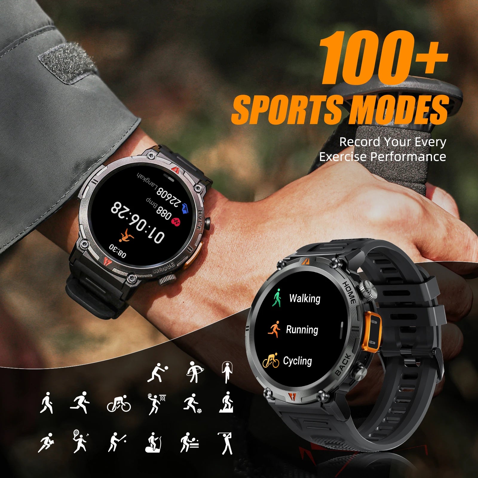EIGIIS KE3 Men's Smartwatch – Waterproof, Health Monitor, Flashlight