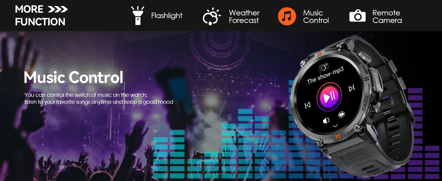EIGIIS KE3 Men's Smartwatch – Waterproof, Health Monitor, Flashlight