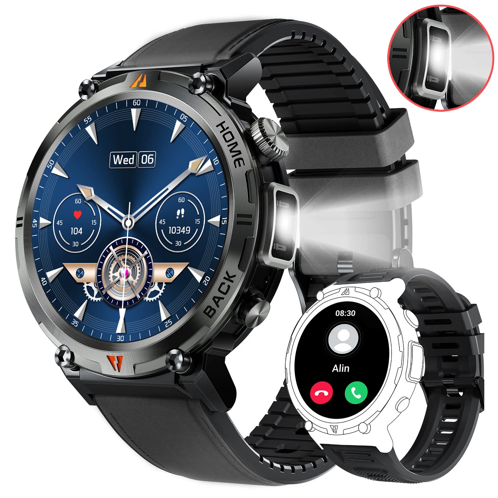 EIGIIS KE3 Men's Smartwatch – Waterproof, Health Monitor, Flashlight