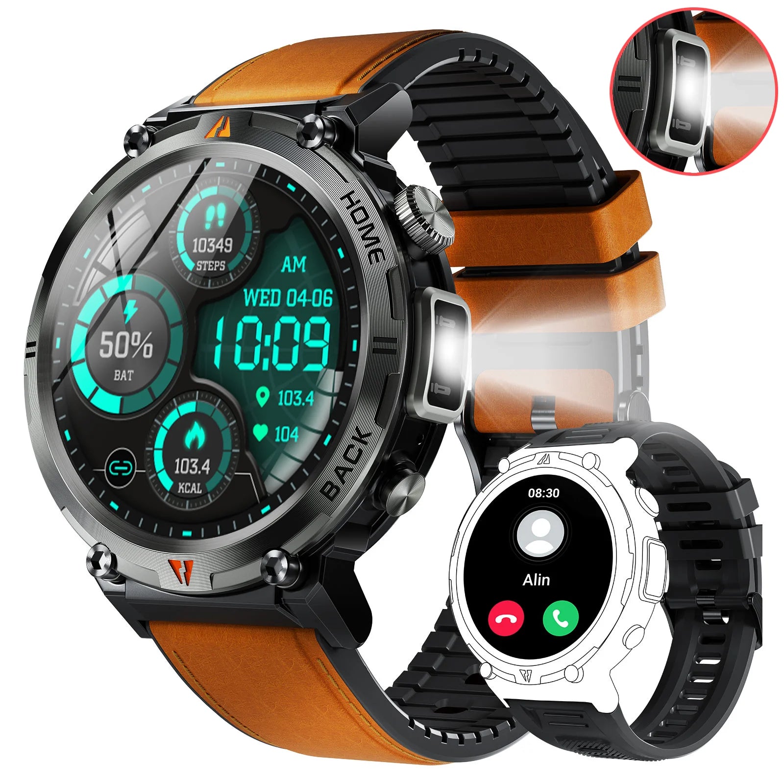 EIGIIS KE3 Men's Smartwatch – Waterproof, Health Monitor, Flashlight