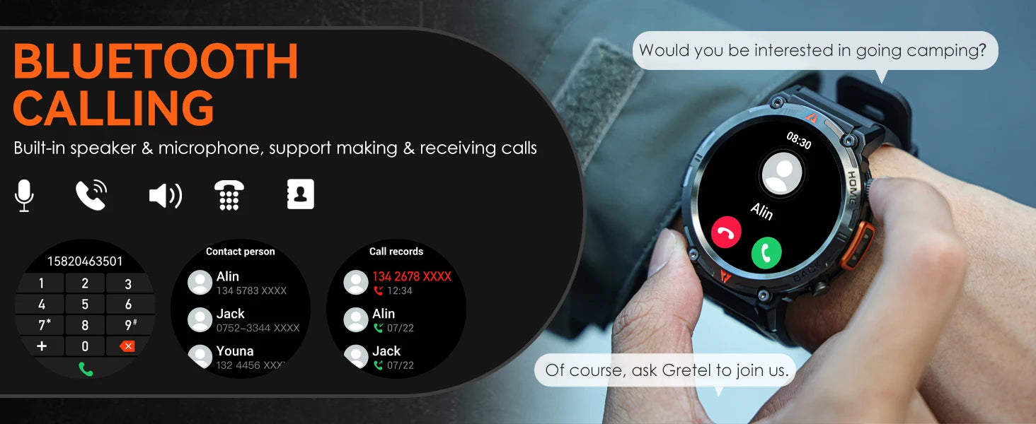 EIGIIS KE3 Men's Smartwatch – Waterproof, Health Monitor, Flashlight
