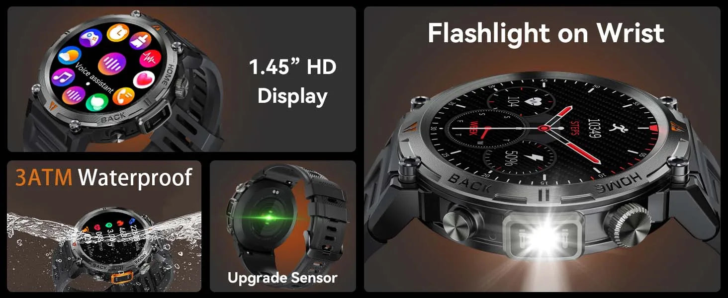EIGIIS KE3 Men's Smartwatch – Waterproof, Health Monitor, Flashlight
