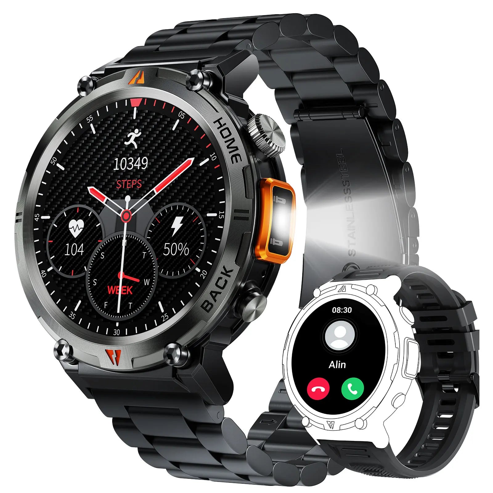 EIGIIS KE3 Men's Smartwatch – Waterproof, Health Monitor, Flashlight