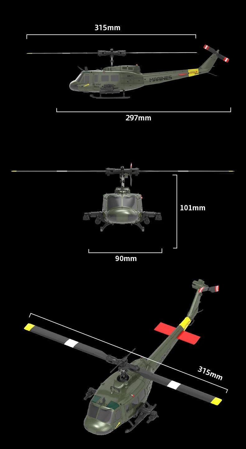 Huey UH-1 RC Helicopter – 6CH Military-Grade Stunt Chopper
