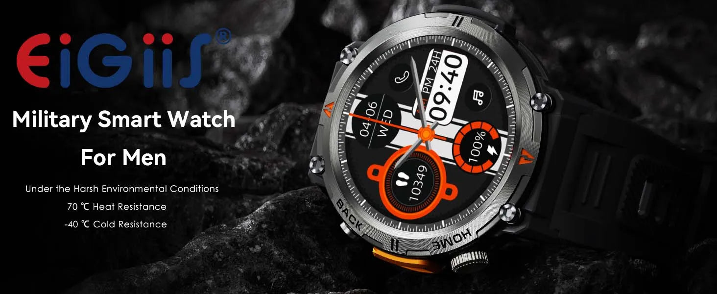 EIGIIS KE3 Men's Smartwatch – Waterproof, Health Monitor, Flashlight